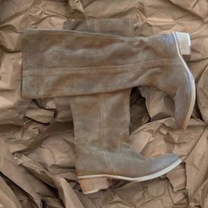 Aldo suede leather tan slouchy full shaft heeled boots. Sz 37